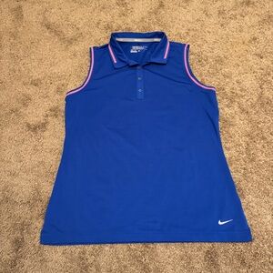 Nike Golf Polo Shirt Womens Large Blue Sleeveless Dri-Fit Tour Performance Logo